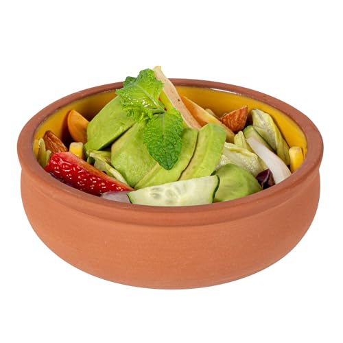 Restaurantware-Terra Tek 6.8 Ounce Terracotta Cazuelas, 2 Yellow Glazed Clay Pots For Cooking - Oven-Ready, Microwavable, Terracotta Serving Pots, Dishwashable, For Cooking And Serving