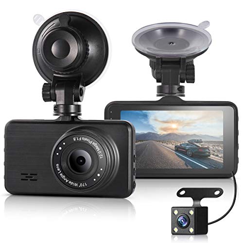 Dash Cam 1080P Front and Rear 290°Dual Lens Super Wide Angle Car DVR Full HD Car Dashboard Camera Recorder with 3 Inch IPS Screen,G-Sensor,WDR,Loop Recording,Night Vision,Car Black Box