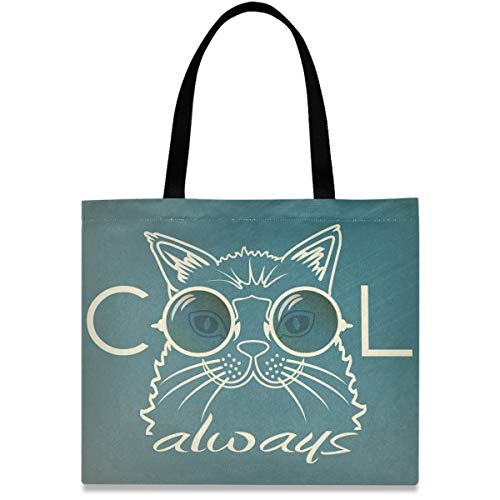 visesunny Women's Large Canvas Tote Shoulder Bag Cool Cat Vintage Cartoon Animal Top Storage Handle Shopping Bag Casual Reusable Tote Bag for Beach,Travel,Groceries,Books