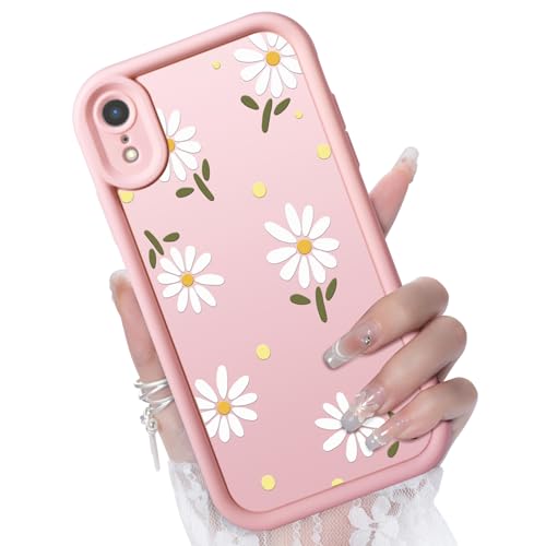 CASBST Compatible with iPhone XR Case, Creative Flower Pattern Design Girls Women Liquid Silicone Cover, Thicker Frame Shockproof and Scratch-Resistant Soft Case for iPhone XR - Pink