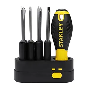 STANLEY STHT62511 9-Way Screwdriver Set with Storage Case for Home, DIY, Professional & Industrial Use Ideal for Carpentry, Construction, Mechanical, Electrical & Plumbing Tasks, YELLOW & BLACK