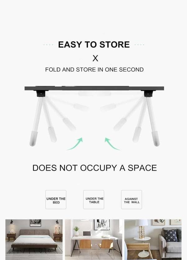 Image of YAJNAS Wooden Multipurpose Foldable Laptop Table with Cup & Tab Holder | Study, Breakfast, Reading Table | Black, 59x38x5 CM