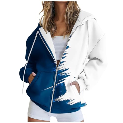 Angebote Tages Blitzangebote, Herbstjacke Damen Winter Jacken Damen Zip Up Hoodies Übergroßes Sweatshirt Langarm Farbblock Jacken Mantel Workout Outfits 2024 Trendy Rolli Damen, Must Haves Festival