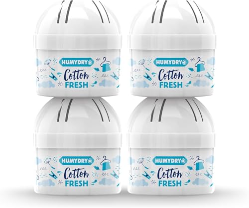 HUMYDRY - Mini 75 g Cotton – 4er-Pack Luftentfeuchter und Raumduft – Nehmen Feuchtigkeit auf und reduzieren Gerüche – Cotton duft – Bis zu 8 m²