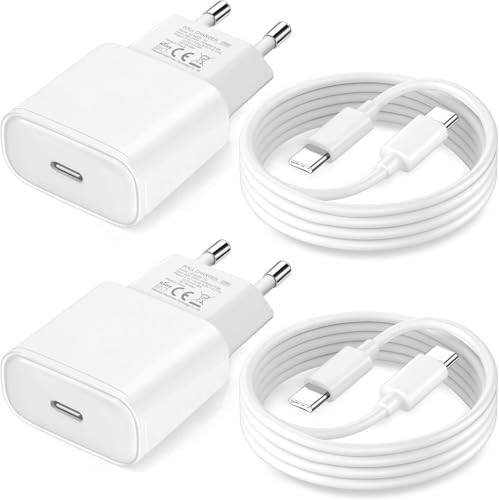 Cargador Carga Rapida para iPhone 17 16 15,25W Adaptador de Corriente USB C para iPhone 15 16 17 Pro/Pro Max/17 Air/16e/16 15 Plus,iPad A16/10/Pro/Air,Enchufe Cargador Rapido Tipo C con 2M Cable 2Pack