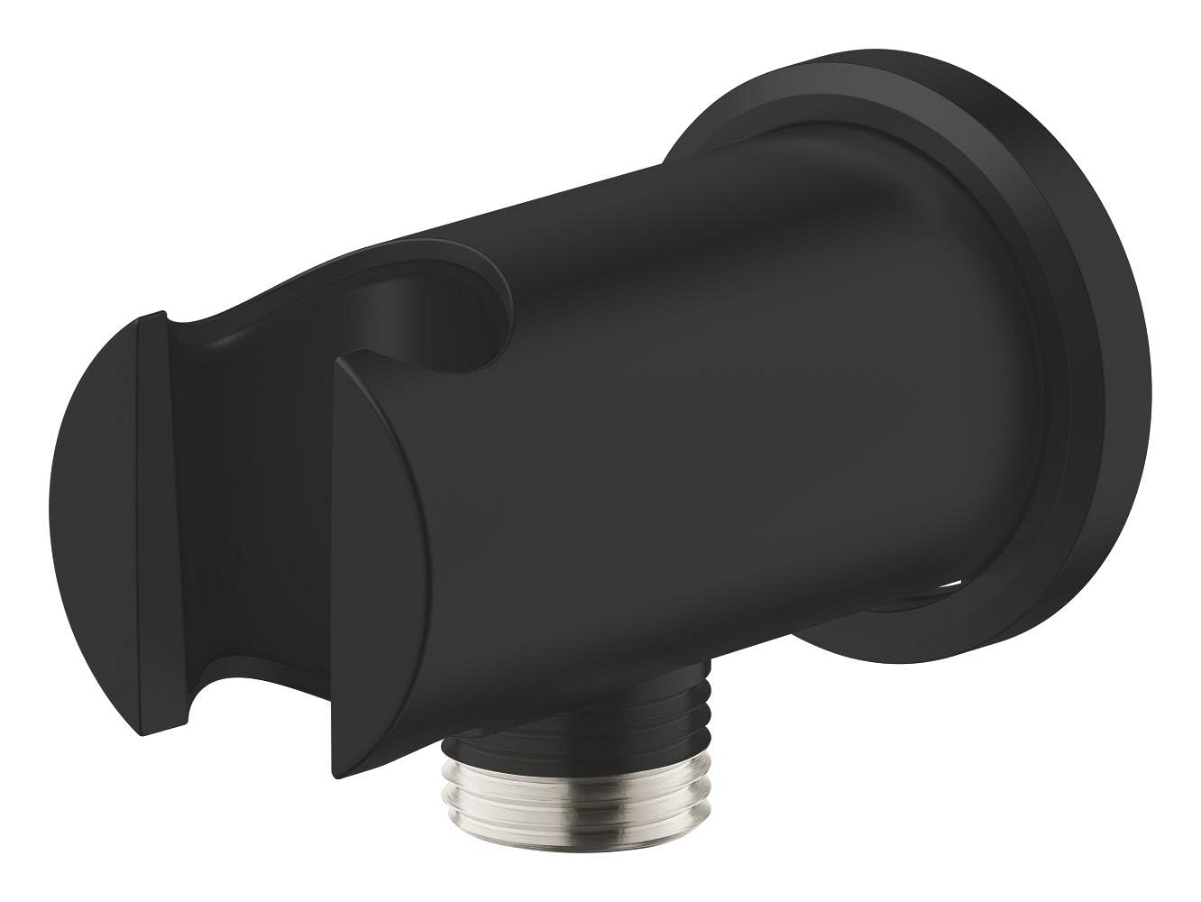 Codo de salida GROHE Rainshower con soporte mural, florón redondo de Ø 48 mm, rosca de 1/2", cuerpo metálico, válvula antirretorno, acabado Matt Black, 266582430.