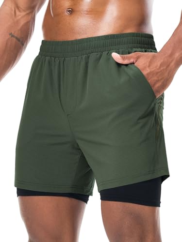 Danfiki Pantalón Corto para Hombre Running Pantalones Cortos Deportivos para Correr 2 en 1 con Compresión Interna y Bolsillo para Ropa Gym