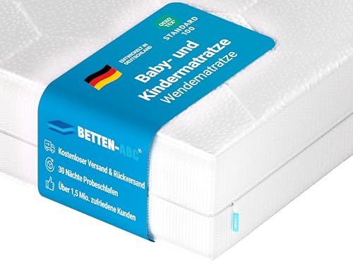 Betten-ABC - Mini-Duo - Wendematratze für Babys & Kleinkinder - 60x120 cm - mit Klimaband & 2 Liegeseiten - Oeko-TEX-Zertifiziert - Abnehmbarer & waschbarer Polyester-Bezug - Lieferung per Paket