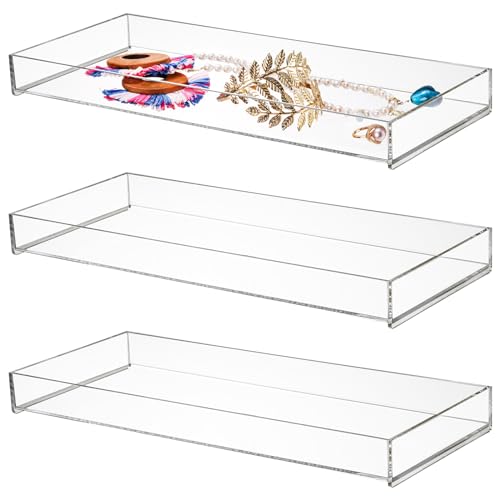 Peohud 3 Pack Acrylic Bathroom Trays Clear Vanity Tray for Toilet Tank Decorative Countertop Organizer for Perfume Makeup Cosmetics Jewelry Soap Candle Plant 12 x 5.1 x 1.2 Inches