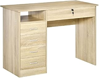 HOMCOM Computer Desk, Home Office Desk with Lockable Drawer, Storage Shelf for Study Bedroom, 110 x 50 x 76 cm, Oak