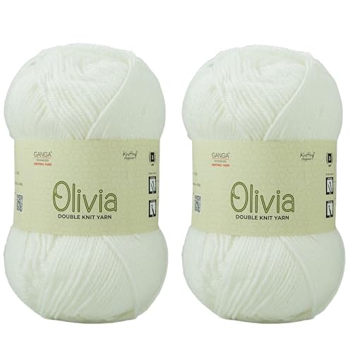 Image of Ganga Acrowools Acrylic Olivia,Double Knit Yarn. Hand Knitting&Crochet Yarn. Oekotex Class 1 Certified. Pack of 2 Balls-100Gms Each. Shade No-Olv005, Cream