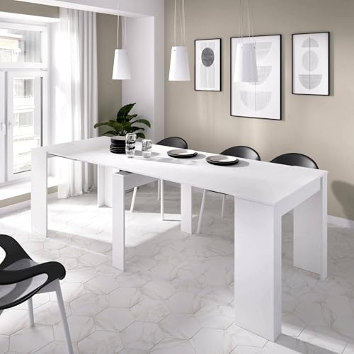 Dmora - Ausziehbarer-Tisch Cognolo, Mehrzweck-Esstisch, Mehrpositions-Ausziehkonsole mit verlängerungshalter inklusive, 54/239 x 90 x 77 cm, Weiß