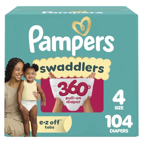 Image of Pampers Diapers - Swaddlers 360 - Size 4, 104 Count, up to 100% Leakproof Comfy Dry Fit, Designed for Easy Changes, Pull On Baby Diaper (Packaging May Vary)