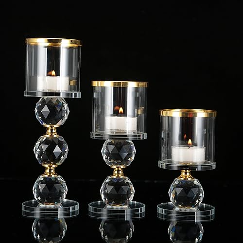 MrMrKura ガラス キャンドルホルダー 3個セット 透明 クリスタル キャンドルスタンド ピラー 3つサイズ 水晶ボール ティーライトキャンドルホルダー 燭台 蝋燭立て ガラスカップ 装飾 ホームインテリア [2]