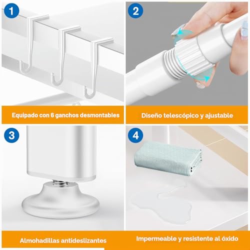 Miniatura 7 de Dwdhyean Estantería Extensible Para Microondas, Estantería De Cocina, De Pie, Para Microondas, De Pie, Organizador De Cocina, Con 6 Ganchos, Organizador Para Encimeras De Cocina Blanco, Un-Nivel