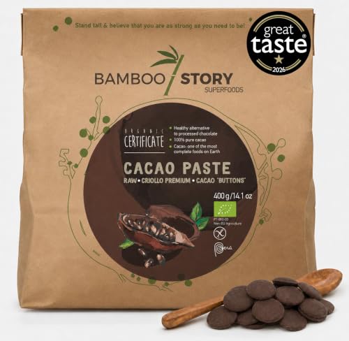 Crudo | BAMBOO STORY | Pasta Cacao en Obleas | Criollo | Ecológico/BIO | 100% Cacao | Sin Azúcar | 400 g | Origen 100% Perú