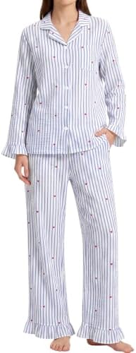 SWOMOG 100% Cotton Women Pajamas Set Gauze Long Sleeve Print Pjs ...