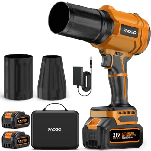Image of Cordless Leaf Blower with 2 Batteries & Charger - 990,000 RPM Electric Handheld Blower, Lightweight for Lawn, Yard, Patio, Garden Care - Light Orange