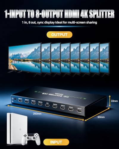 Image of HDMI Splitter 1 in 8 Out 4K@30Hz, 10.2Gbps