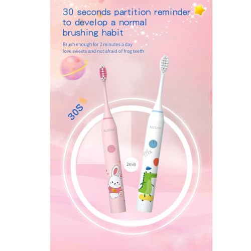 Image of Ausha Giraffe Kids Electric Toothbrush with 3 Extra Heads with Soft DuPont Bristles, Rechargeable, Cartoon Design, Smart Timer, 5 Modes,Waterproof Tooth Brush for Children (Ages 3-12)