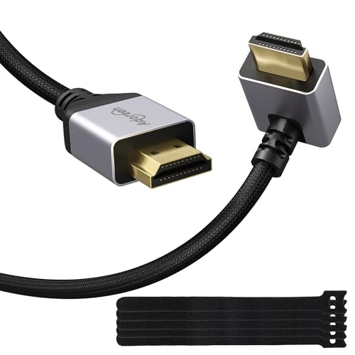 Adoreen Upward 90 Degree Angled HDMI 2.0 Cable 6 Ft, High Speed 4K@60Hz 2K 1080P HDMI Monitor Cord, Braided Gold-Plated, 18Gbps, ARC HDR HDCP 3D for Video Gaming TV PC PS5 Switch Xbox +5 Ties