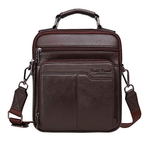 Leather Shoulder Messenger Bag for Men Business Travel Outdoor Crossbody Handbag Briefcase Wallet Phone Pouch Purse Casual Daypack Coffee