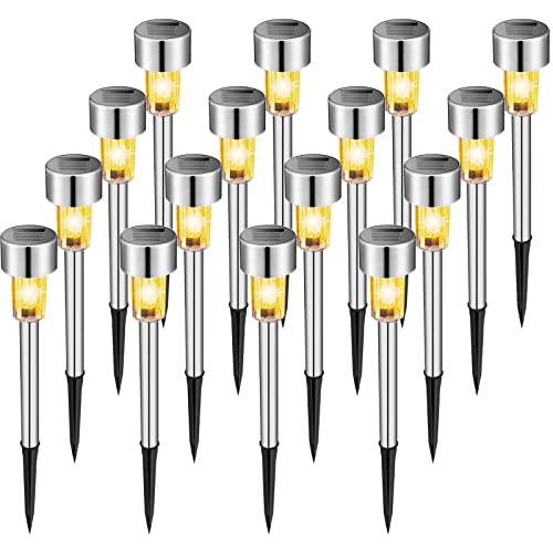Oleitodh 30 Pack Solar Pathway Lights Outdoor Led Landscape Lighting Solar Powered Waterproof Stainless Steel Garden Lights Bulk All Weather For Yard Patio Walkway Lawn Decoration Warm White #TOP11