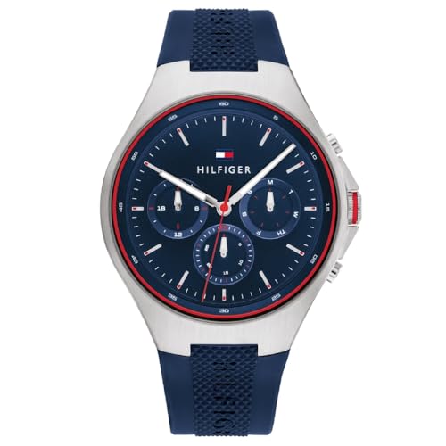 Image of Tommy Hilfiger Justin Quartz Multifunction Navy Dial Navy Silicone Strap Watch for Men