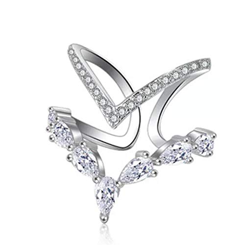 CZ Ring Double Layer Rings White Rings Tail Ring Band Ring Adjustable Rings for Women Girls Gift Finger Jewelry Wrap Ring Stacking Rings (Silver)