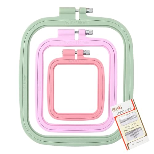 QXCFTW 3Pcs ABS Embroidery Hoop Rectangle Square Embroidery Frame Cross Stitch Hoop Sewing Tool for Art Craft Handy Sewing (Multicolor) with Gold Eye Embroidery Needles Cross Stitch Frame