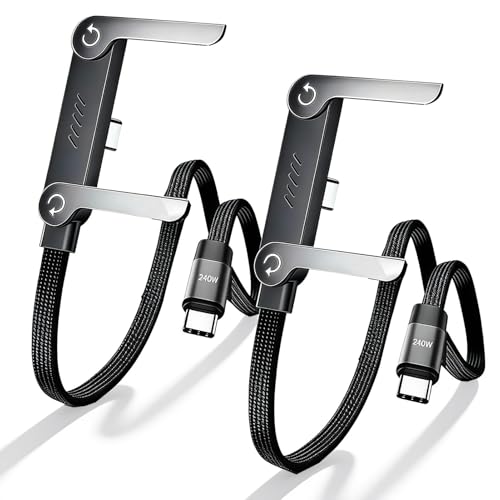 2PCS Cable de Carga Rápida 240W USB-C 2 en 1 con Soporte Integrado, Cable de 1,5 m para Smartphones y Tabletas, Ideal para Oficina, Casa y Viaje, Carga Súper Rápida y Visualización Manos Libres