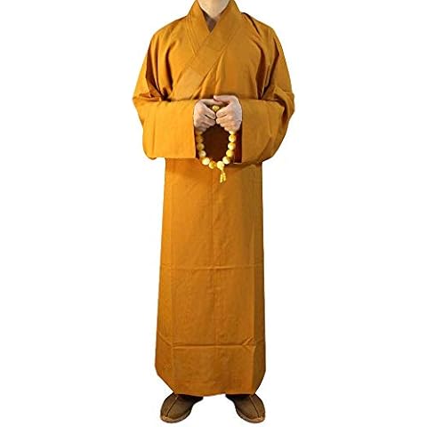 ZooBoo Summer Buddhist Shaolin Monk Robe Cotton Linen Long Robes Gown Kung Fu Uniforms Martial Arts Clothings (Earth Yellow, 45) Cover
