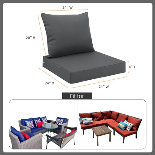 Image of Favoyard Outdoor Patio Seat Cushions Set, 24x24 Inch, Waterproof, Dark Gray