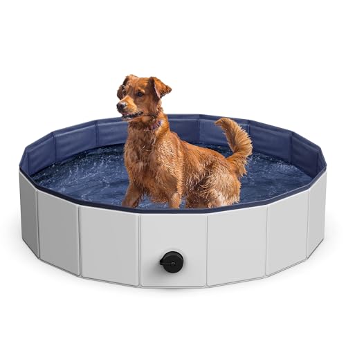 Image of Petace Foldable Dog Pool, 31.5" Portable Kiddie Pool, Hard Plastic Swimming Pool & Bath Tub for Dogs & Kids, Indoor & Outdoor Pet Wading Pool