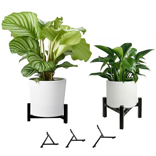 Nyrthil 2-Pack Plant Stand Indoor Outdoor Heavy Duty Stable Metal Holder Fits 8 to 14 Inch Flower Pots Adjustable Black Plant Stands (Pots Not Included) - Black