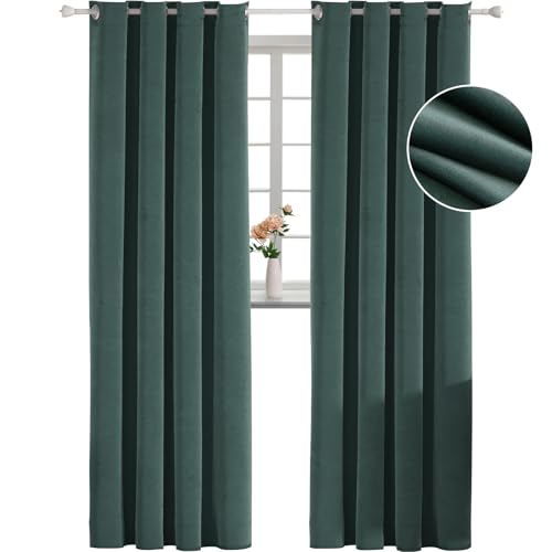 YSTELLAA Velours Rideau 100% Occultant 2 Pièce, 140×280cm, Thermique Isolant Anti Froid Et Chaleur, Rideaux Occultants Opaque, avec Oeillet, Anti Bruit, pour...