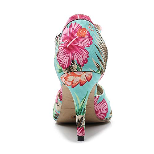 Ykxlm Women's Satin Latin Dance Shoes Ballroom Salsa Tango Professional Performance Practice T-Strap Dancing Shoes,Qjw-T002,Blue,9.5 Us #TOP2