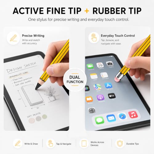 Image of HATOKU Pencil Style Stylus Pen for Apple iPad 2018-2026, No Bluetooth Setup