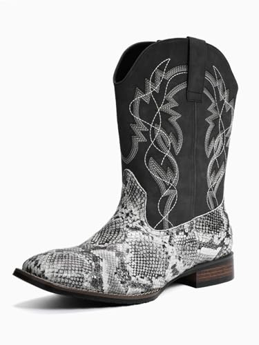 Image of Python Manning Men's Boots Cowboy for Men Classic Pointed Toe Western Pull Up Snakeskin Embroidered Mid-Calf Boots