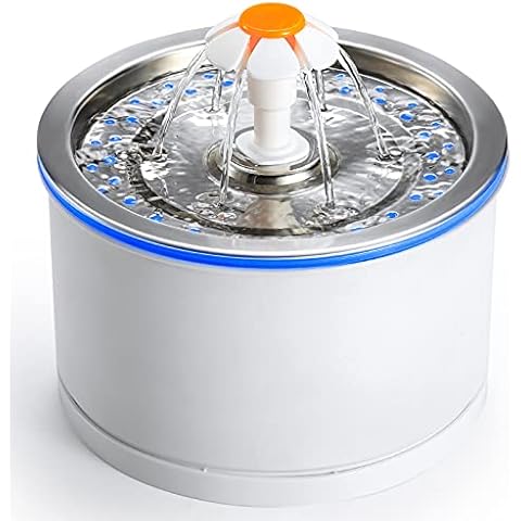 iPettie Pet Water Fountain Stainless Steel, 84oz/2.5L, 4-Stage Filtration, Ultra Quiet Metal Cat Water Fountain with LED Light & Filter for Pet, Kitty & Dog, White Cover