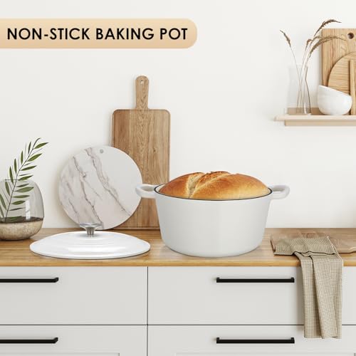 LIFERUN 6 Qt Enameled Cast Iron Dutch Oven Pot with Lid，Oven Safe up to 500° F, Heavy-Duty Non-Stick Dutch Oven with Dual Handles for Bread Baking, Fry Foods, Braising, Stews, Roasting (White) - Thumbnail 2