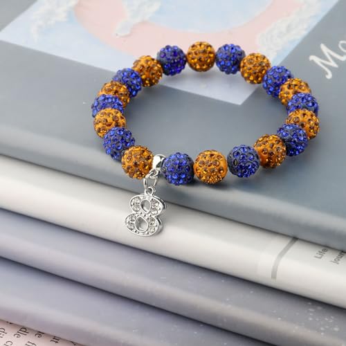 Image of POTIY SGR Sorority Gift Orange and Blue Beads Bracelet with Rhinestone Nmuber Charm Sorority Soror Gift