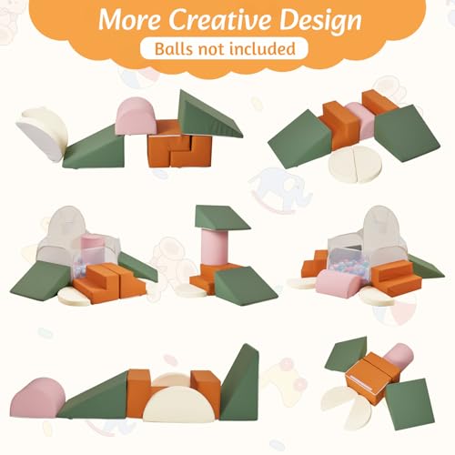 Image of 7 Pieces PU Leather Foam Climbing Blocks with Large Ball Pit,Soft Play Set for Toddlers,Kids Indoor Climbers & Play Structures with Pop Up Foldable Ball Pit,Colorful（Balls Not Included