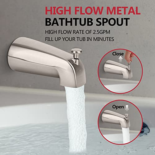Meterra Tub Shower Faucet Set With Valve - High Pressure Bathroom Bathtub Faucet Set Complete With 8 Inch Rian Shower Head, All Metal Rain Shower System With Bath Tub, Trim Kit (Brushed Nickel) #TOP3