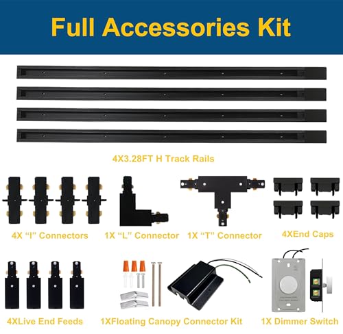 Image of H Track Lighting Rails & Accessories Kit with Dimmer Switch, 13FT White Track Rails for H Type LED Track Lighting Fixtures