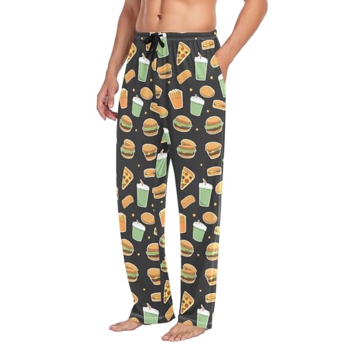 Men's Fast Food Stickers Cotton Pajama Pants - Soft Lounge Sleepwear for Home, Breathable & Comfortable Separates（508）4