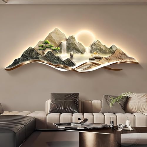 LIUWOPA Décoration Murale Moderne, Sculpture Murale avec lumière LED, Paysage créatif Chinois pour la Maison, Le Salon, Le Bureau, la Chambre à Coucher