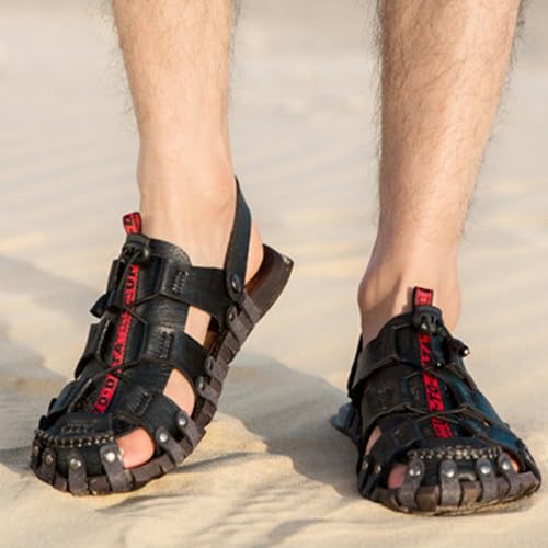 Casual Soft Sandals for Men, Handmade Closed Toe Beach Shoes, Fashion Summer Pull on Fisherman Shoes4
