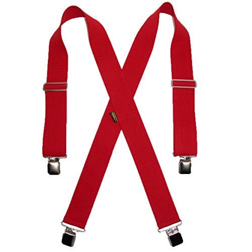 Welch Mens Elastic Clip-End 2 Inch Work Suspenders Red