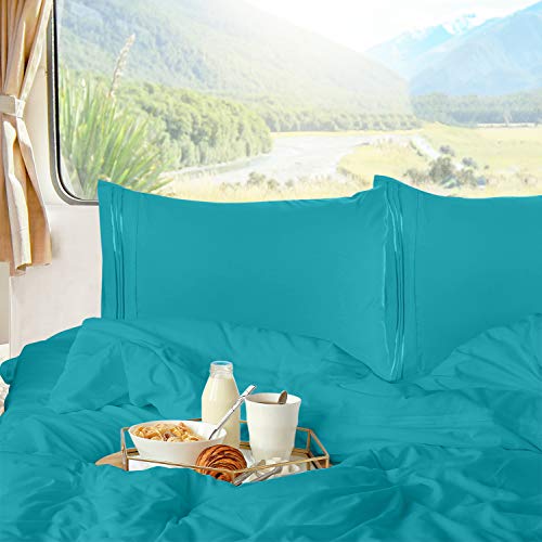 Image of Nestl Teal Short Queen Sheets for RV, Hotel Luxury RV Queen Sheets Set, 6 Piece Fitted Bed Sheet Set and Pillowcases, Super Soft, Wrinkle-Free, and Breathable Camper Bedding